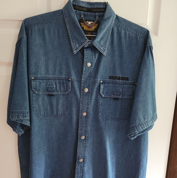 Men's H-D denim short sleeve shirt - Picture 1 of 2